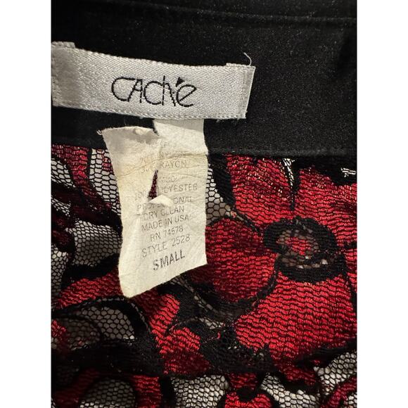 Vintage Cache Red Black Lace Zip Up Blouse Floral Vampire Goth Dark Romantic : S - Picture 12 of 14
